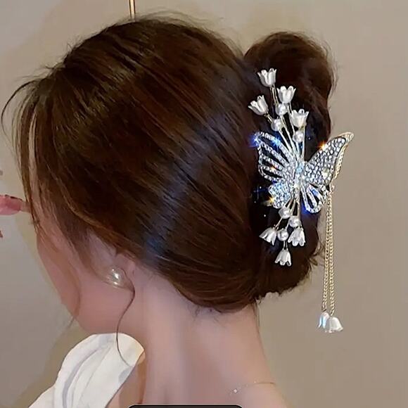 Gold Rhinestone Butterfly Hair Claw Tassel Flower Hair Accessory main image 6